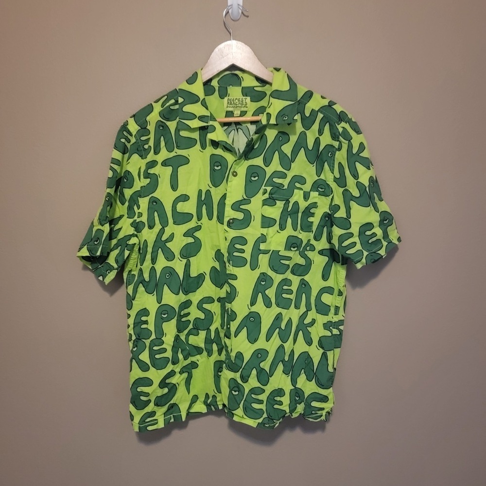 Banks Journal Deepest Reaches Bubble‎ Short Sleeve Buttonup Shirt Green Men L